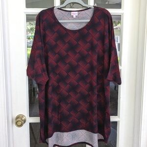 Women's 3X LuLaRoe Tunic T-shirt Short Sleeve Tee Top Printed Red Multicolor